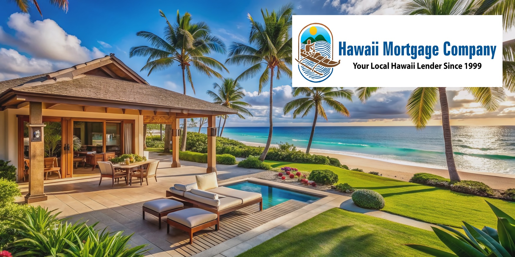 Lavish beachfront villa with private cabana and direct access to pristine white sands of picturesque tropical beach in luxurious Hawaiian coastal paradise.